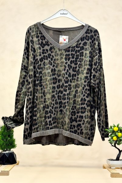 sahnemoda Leopar Desen V Yaka Simli İthal Bluz