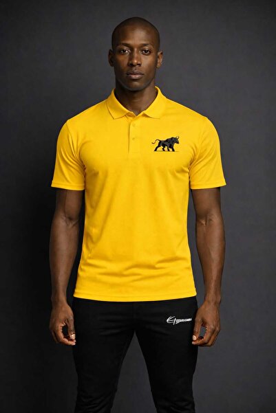 ByFourMan Ανδρικό μπλουζάκι από ύφασμα πικέ με στάμπα ταύρου και λαιμόκοψη πόλο