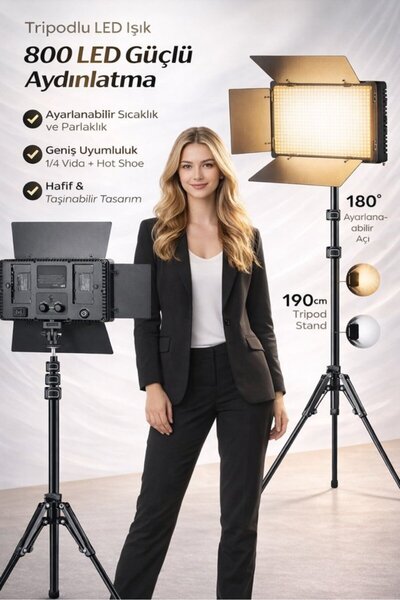 SMAYLİNG 800 LED Profesyonel Video Işığı Tripodlu – Ayarlanabilir Parlaklık &...
