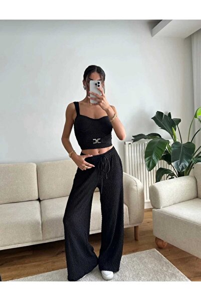 EVOA Γυναικείο Μαύρο Σετ Με λεπτομέρεια αγκράφας Μπουστιέρα Κοντό & Παντελόνι