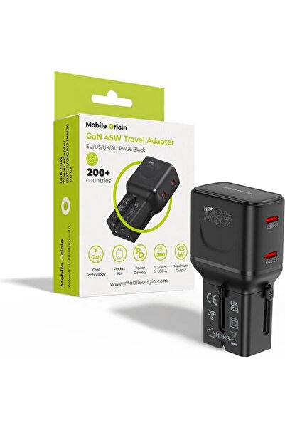 Mobile Origin Αντάπτορας ταξιδίου 45W, EU/US/UK/AU PW26, μαύρο