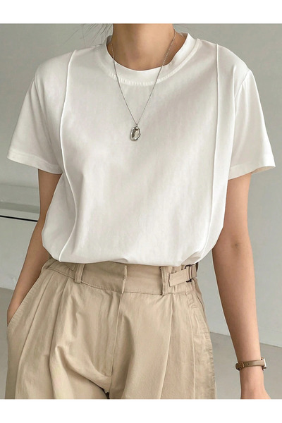 BLUE STREET Women's Plain T-Shirt Single Jersey Fabric Comfortable Fit Daily Combination T-Shirt