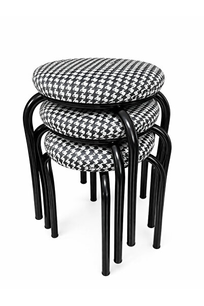 BERAWOND SİYAH METAL SİLİNEBİLİR KUMAŞ AHTAPOT TABURE(3 ADET)