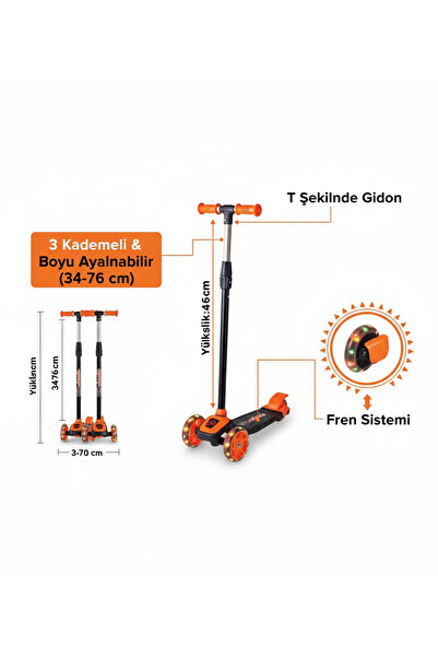 Shoplandu Çocuklar için Twist Led Işıklı 3 Tekerlekli Yükseklik Ayarlı Scooter