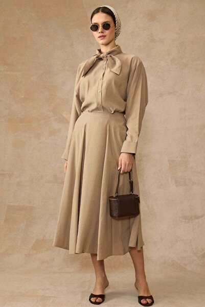 Olcay Φούστα πουκάμισο με γιακά φουλάρι, Σετ δύο τεμαχίων Modal KAMEL 9460-TK