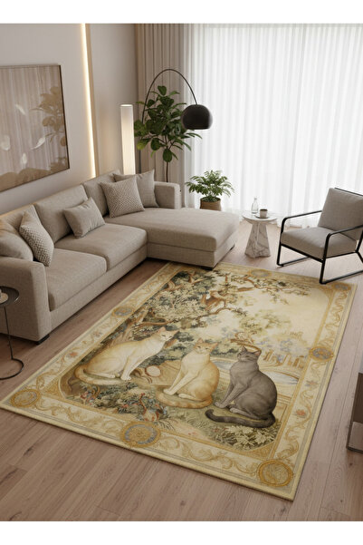 İstinye Halı Arte KD009 Kedi Desenli Pati Dostu Hayvanseverler İçin Dekoratif...