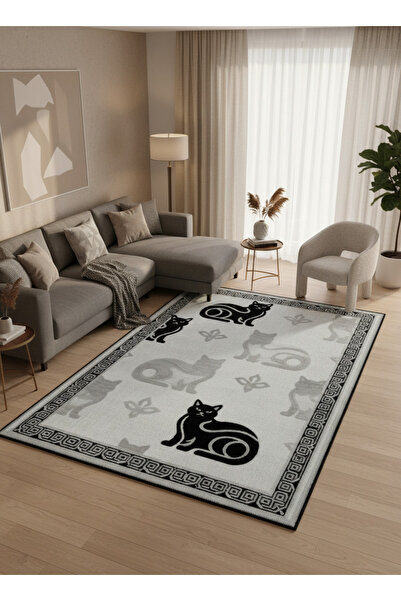İstinye Halı Arte KD016 Kedi Desenli Pati Dostu Hayvanseverler İçin Dekoratif...
