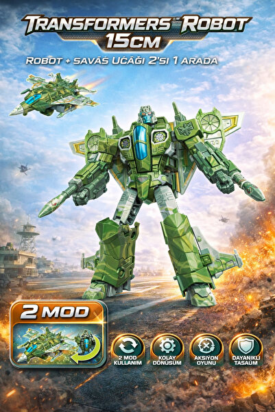 TRENDZONE Dönüşebilen Transformers Robot 15cm – 2in1 Robot ve Savaş Uçağına D...