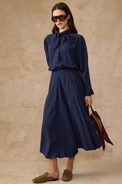 Olcay Φούστα πουκάμισο με γιακά φουλάρι, Σετ δύο τεμαχίων Modal ΣΚΟΥΡΟ ΜΠΛΕ 9...