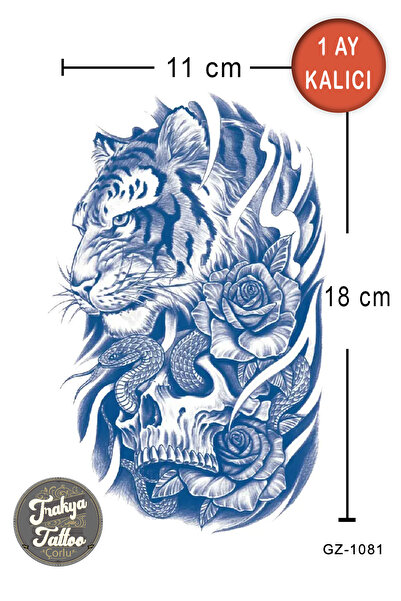 Trakya Tattoo 1 Ay Kalıcı Dövme Yarım Kol Kaplan Gül Geçici Dövme