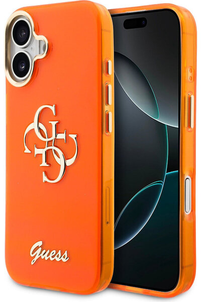 Guess IML 4G Script Μεταλλική Θήκη με Λογότυπο για iPhone 17 Πορτοκαλί