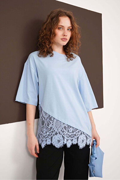 Lady Pixie Asymmetric T-Shirt with Lace Detail