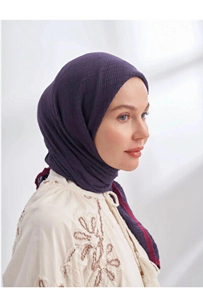 mismara Muslin Piping Scarf Navy Blue Burgundy