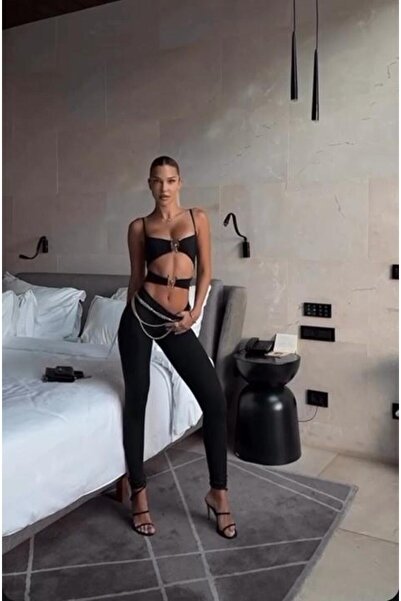 pink life Μαύρη Ολόσωμη Φόρμα Πολυτελείας με Κοψίματα