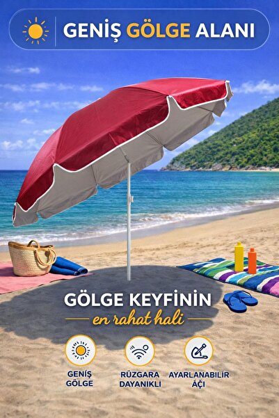 hak-iş oyuncak Kırmızı-Bej 200 cm Ayarlanabilir Fon Model Plaj Şemsiyesi