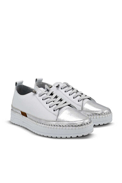 Venüs Deri Kadın Sneakers Ayakkabı Beyaz-Gümüş 26150001Y