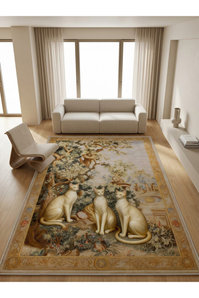 İstinye Halı Arte KD003 Kedi Desenli Pati Dostu Hayvanseverler İçin Dekoratif...