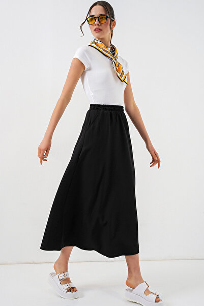 Bigdart Γυναικεία Φούστα με Ελαστική Μέση και Μακριά Γραμμή 8072 - Μαύρη