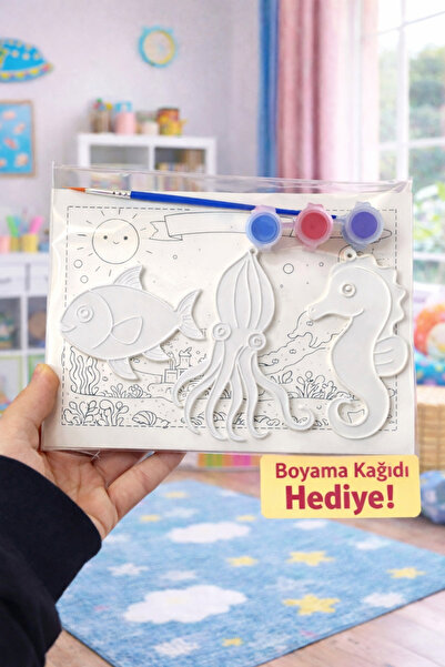 FİORE HEDİYELİK Okyanus Temalı Çocuk Boyama Seti 3D Figür + Boyama Kağıdı Hed...