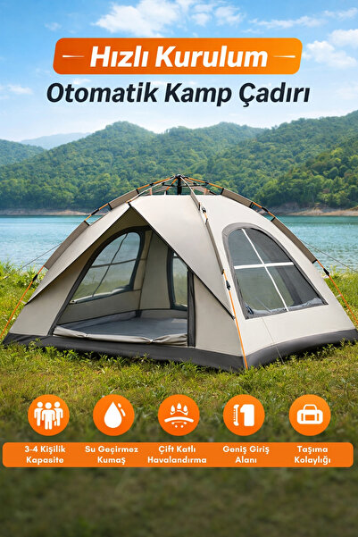 Penthouse 3 Kişilik Otomatik Kamp Çadırı Çift Katmanlı Su Geçirmez Hızlı Kuru...