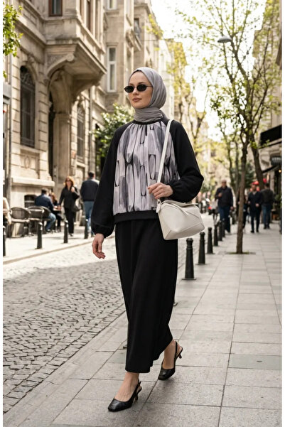 sefamerve Φούστα τουνίκ με γεωμετρικά σχέδια, σετ δύο τεμαχίων 0257-05 Ανθρακί