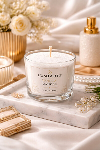 Lumiarte %100 Doğal İnci Tozu Mum Vanilya Kokulu Bardak Mum + 10 Adet 10 cm F...