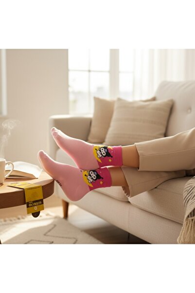 Dark Velvet Pink Character Patterned Women's Socks
