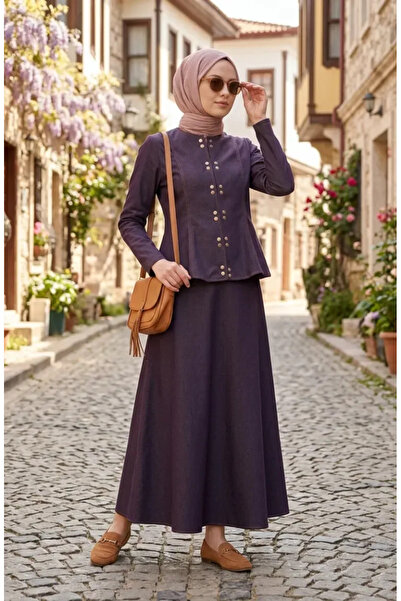 sefamerve Σετ Τζιν Σακάκι και Φούστα 71482-01 Δαμασκηνί