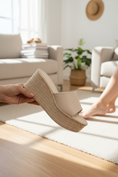 enoch Women's Orthopedic Sole Straw Weave Detailed High Padded Heeled Slippers