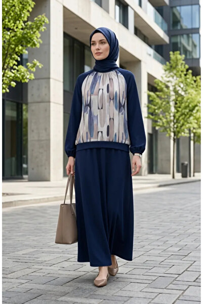 sefamerve Φούστα τουνίκ με γεωμετρικά σχέδια, σετ δύο τεμαχίων 0257-02 Ναυτικ...