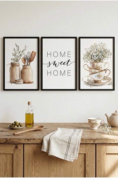 Tuba VİTA Siyah Ahşap Çerçeveli Home Sweet Home Mutfak Temalı Duvar Tablosu 3...