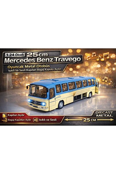 Aksoy Toys 1:24 Ölçek Mercedes-Benz Travego Oyuncak Otobüs Işıklı Ve Sesli 25...