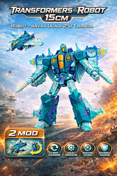 TRENDZONE Dönüşebilen Transformers Robot 15cm – 2in1 Robot ve Savaş Uçağına D...