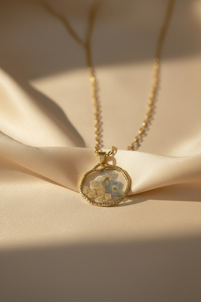 morbella Minimal Çiçek Detaylı Cam Kolye – Gold & Silver Paslanmaz Çelik Kolye