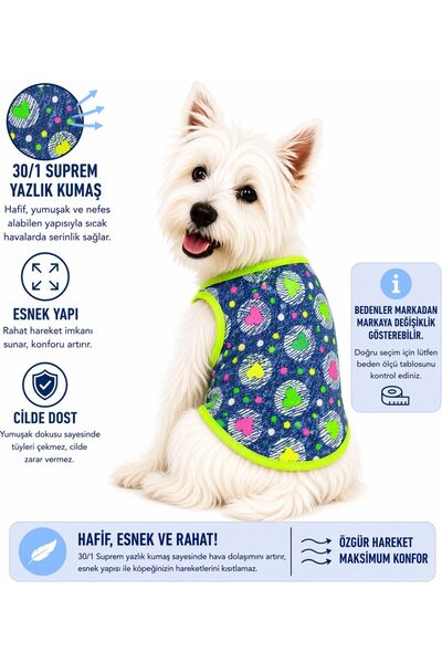 DOGİ&DOG Küçük Irk Colorful Neon Heart Köpek Atleti Köpek Kıyafeti Kedi Atlet...