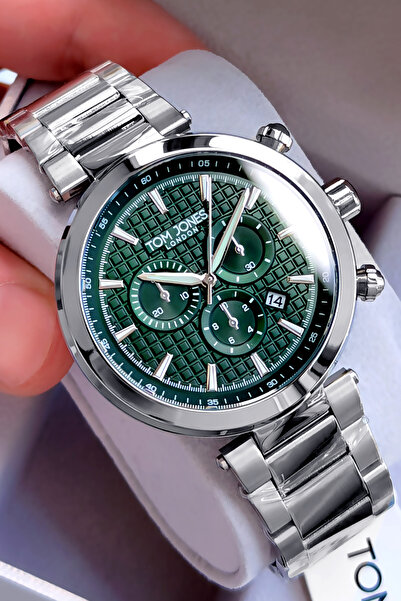 Tom Jones ساعة يد رجالية فاخرة بسوار فولاذي وآلية يابانية أنيقة مع صندوق خاص ...