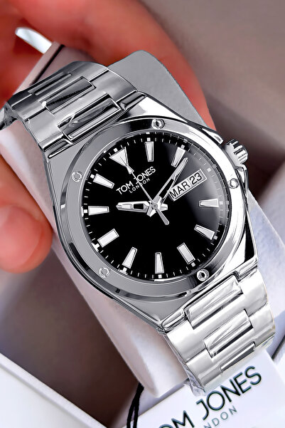 Tom Jones ساعة يد رجالية فاخرة بحزام فولاذي وآلية يابانية أنيقة مع صندوق خاص ...