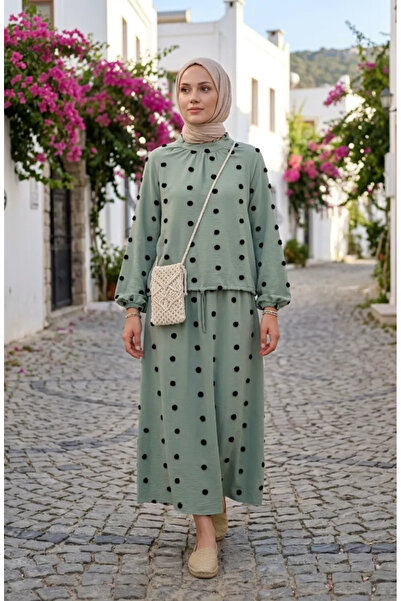 sefamerve Σετ διπλό με λεπτομέρεια πομπόν 0260-04 Πράσινο Πράσινο