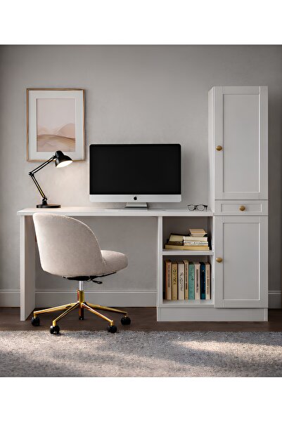 Noiss Home Decor Spring Çalışma Masası Kitaplıklı Raflı Bilgisayar Masası