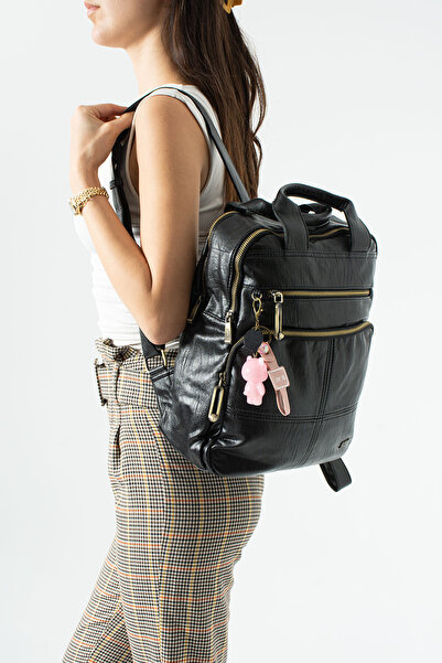 KIRASE 571 Εισαγόμενο δερμάτινο σακίδιο πλάτης με λεπτομέρεια γοητείας, πολλέ...