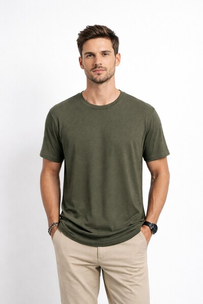 Cazador Ανδρικό μπλουζάκι με λαιμόκοψη ποδηλάτου και σχέδιο 44420 Χακί