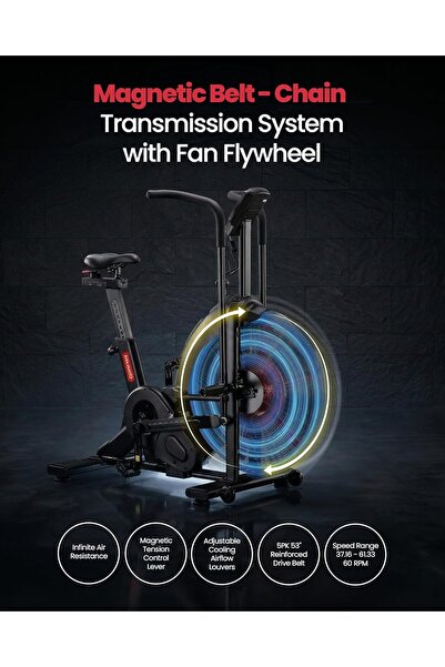 Sparnod Fitness SAB-12 AirBike,Magnetic Belt&Chain Drive,216 Programs,150KG Capacity,HeavyDuty Steel