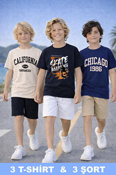 twins tailors Παιδικό σετ με 3 τεμάχια καλοκαιρινά μπλουζάκια-σορτς από βαμβα...