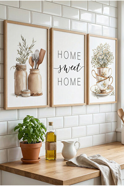 Tuba VİTA Doğal Ahşap Çerçeveli Home Sweet Home Mutfak Temalı Duvar Tablosu 3...