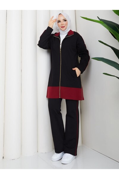 moda4b Kadın 3 Parça Eşofman Takımı İki İplik Pamuk Uzun Fermuarlı n-05513 _ ...