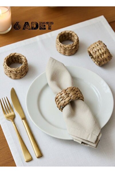 Bayev 6 τεμάχια δαχτυλίδια για χαρτοπετσέτες από φυσικό ψάθινο μπαμπού πλεκτό