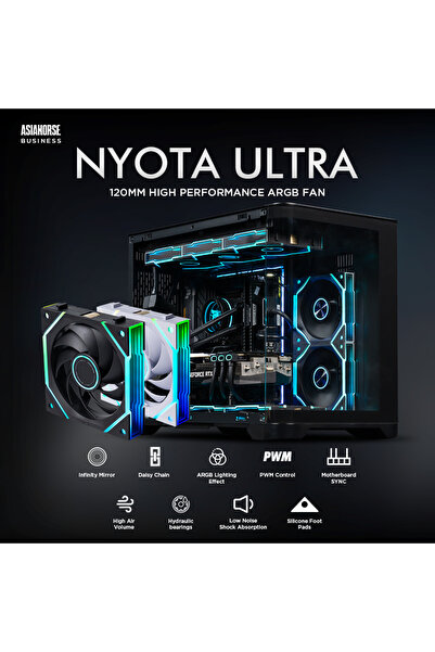 Asiahorse Nyota Ultra 120mm ARGB Kasa Fanı (3'lü Set)