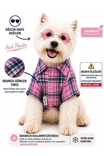 DOGİ&DOG Küçük Irk Pembe Ekose Köpek Kıyafeti Köpek Gömleği Kedi Gömleği (1-1...