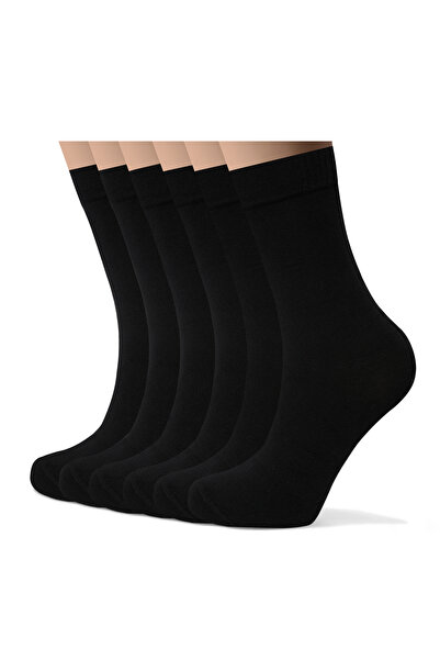 VARDAR SOCKS Kadın Dikişsiz Bambu Kadın Uzun Çorap Kutulu 6 Çift Premium Düz Siyah Renk Çorap