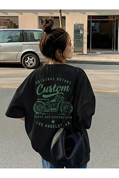 one button Tricou oversize unisex cu mânecă scurtă, cu imprimeu motor, croial...